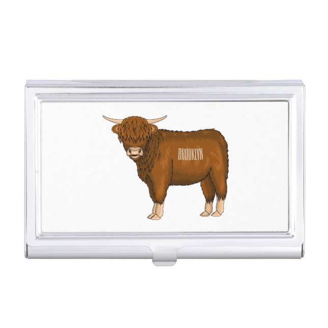 Highland cow cartoon illustration business card case (Front)