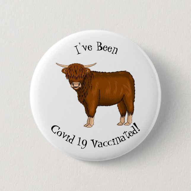 Highland cow cartoon illustration button (Front)