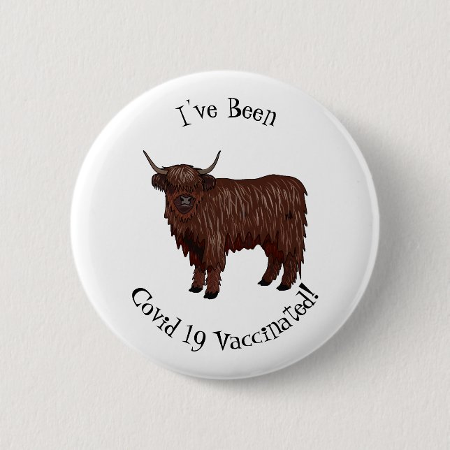 Highland cow cartoon illustration button (Front)