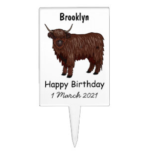 Highland cow cartoon illustration cake topper