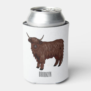 Highland cow cartoon illustration can cooler