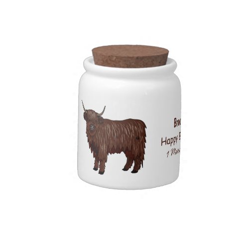 Highland cow cartoon illustration candy jar