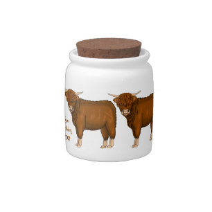 Highland cow cartoon illustration candy jar