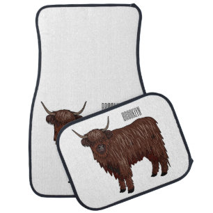 Highland cow cartoon illustration car floor mat