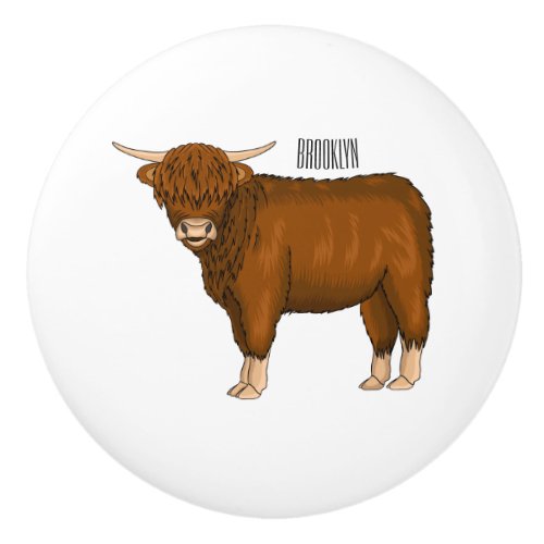 Highland cow cartoon illustration  ceramic knob