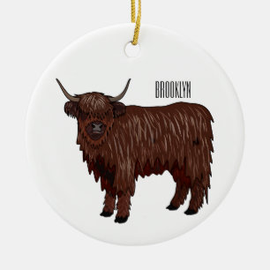 Highland cow cartoon illustration  ceramic ornament