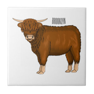 Highland cow cartoon illustration  ceramic tile