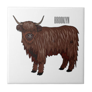 Highland cow cartoon illustration ceramic tile