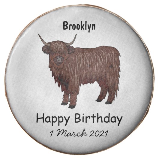 Highland cow cartoon illustration chocolate covered oreo (Front)