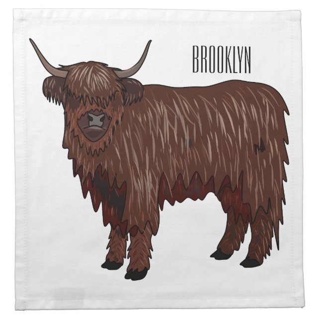 Highland cow cartoon illustration  cloth napkin (Front)