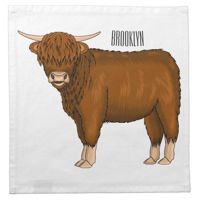 Highland cow cartoon illustration cloth napkin (Front)