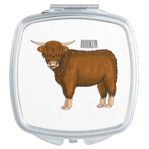 Highland cow cartoon illustration  compact mirror