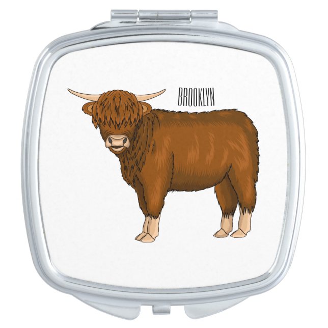 Highland cow cartoon illustration  compact mirror (Front)