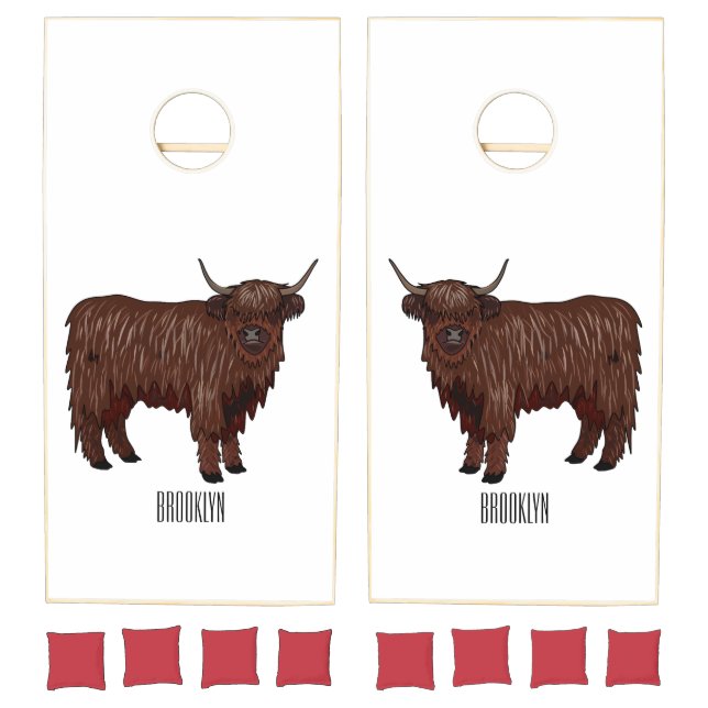 Highland cow cartoon illustration  cornhole set (Set)