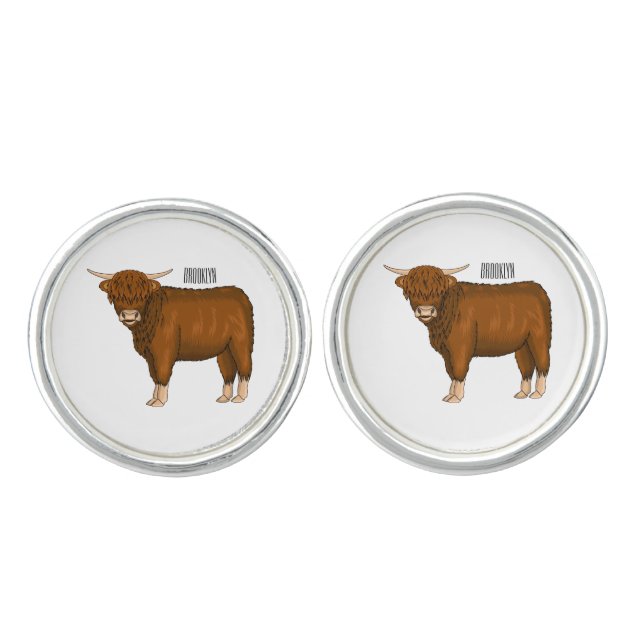 Highland cow cartoon illustration  cufflinks (Front)