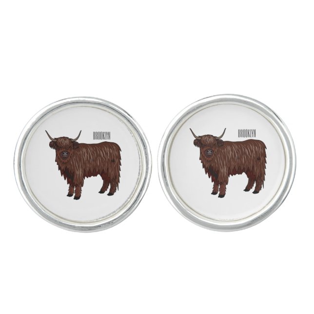 Highland cow cartoon illustration  cufflinks (Front)