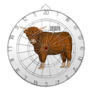 Highland cow cartoon illustration dart board