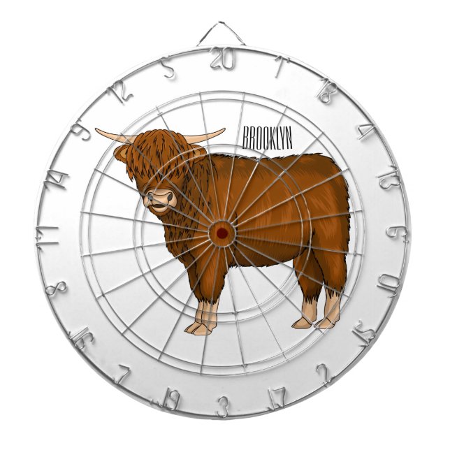 Highland cow cartoon illustration dart board (Front)