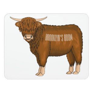 Highland cow cartoon illustration door sign