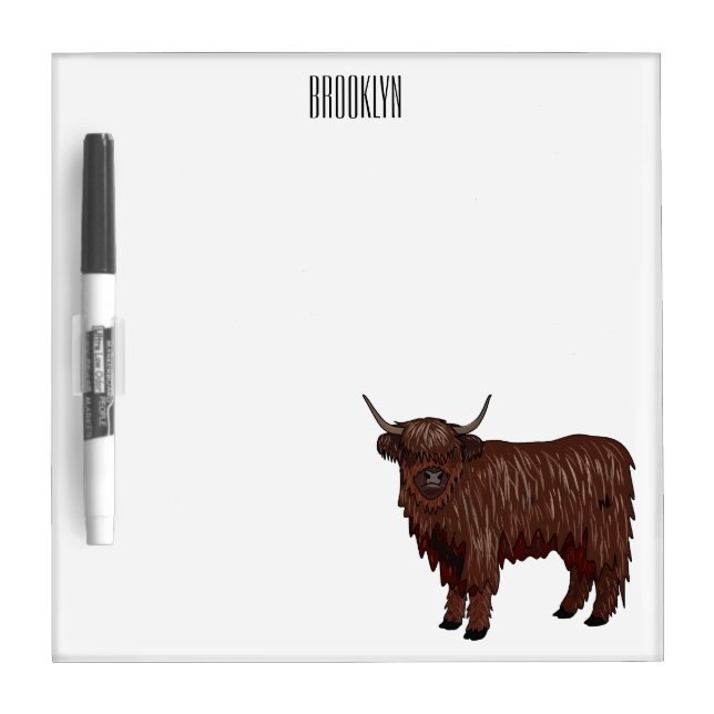 Highland cow cartoon illustration  dry erase board (Front)