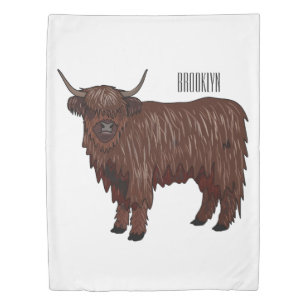 Highland cow cartoon illustration  duvet cover