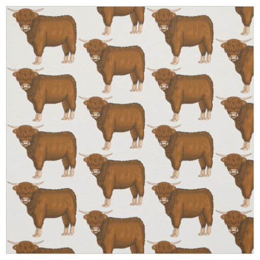 Highland cow cartoon illustration fabric