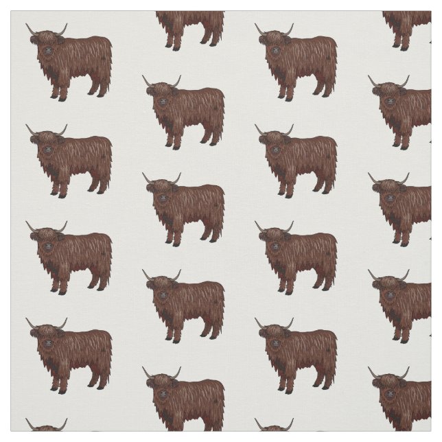 Highland cow cartoon illustration fabric (Swatch)