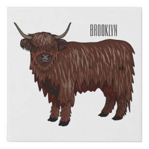 Highland cow cartoon illustration faux canvas print