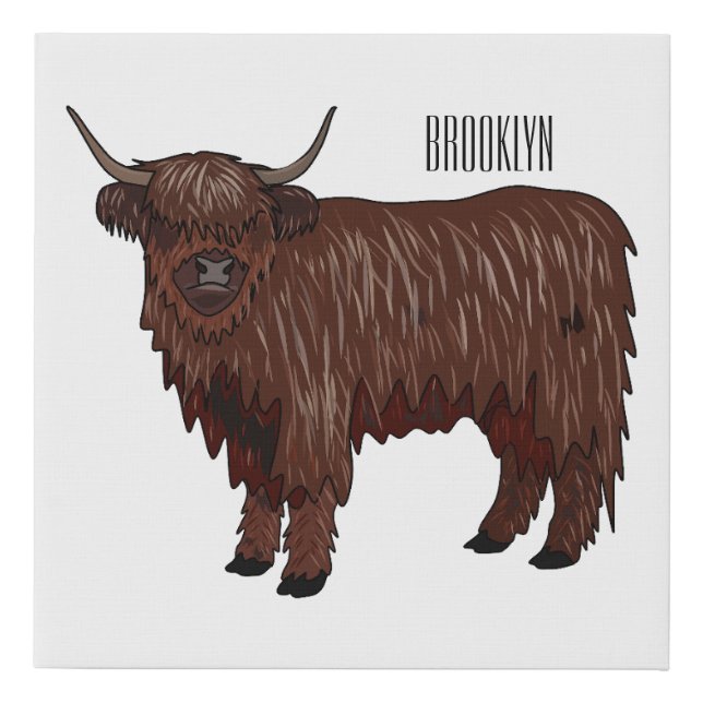 Highland cow cartoon illustration  faux canvas print (Front)