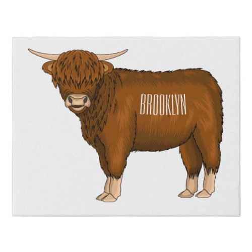 Highland cow cartoon illustration faux canvas print