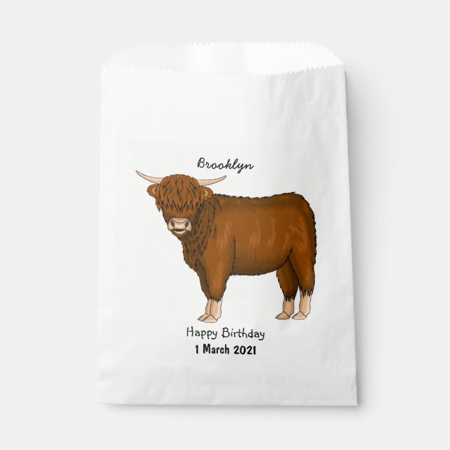 Highland cow cartoon illustration favor bag (Front)