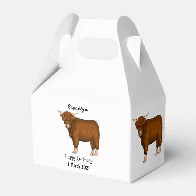 Highland cow cartoon illustration favor boxes (Front Side)