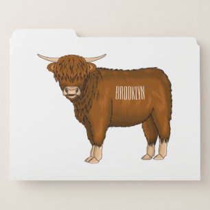 Highland cow cartoon illustration  file folder