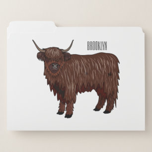 Highland cow cartoon illustration  file folder