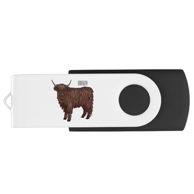 Highland cow cartoon illustration  flash drive (Back)