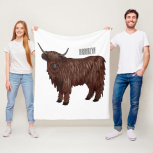 Highland cow cartoon illustration fleece blanket
