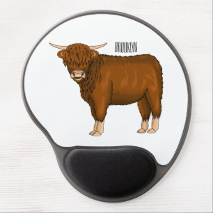 Highland cow cartoon illustration gel mouse pad