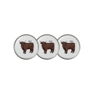 Highland cow cartoon illustration golf ball marker
