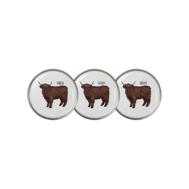 Highland cow cartoon illustration  golf ball marker (3 Up)