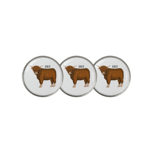 Highland cow cartoon illustration golf ball marker