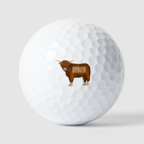 Highland cow cartoon illustration golf balls