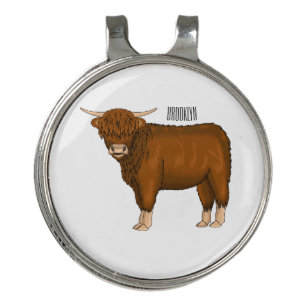 Highland cow cartoon illustration golf hat clip