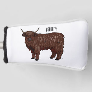 Highland cow cartoon illustration  golf head cover