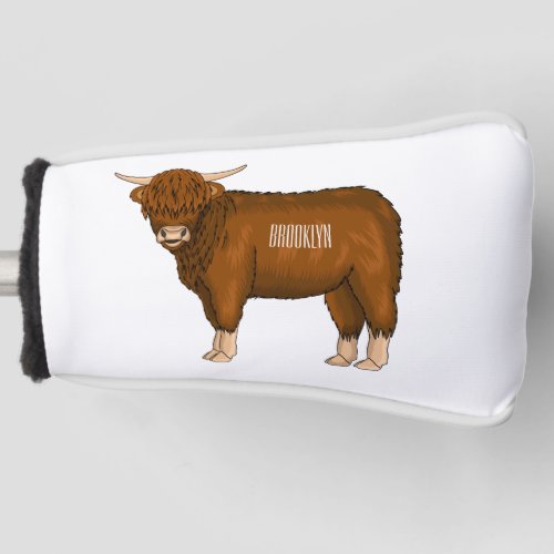 Highland cow cartoon illustration golf head cover