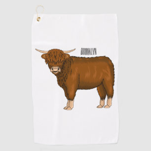 Highland cow cartoon illustration golf towel