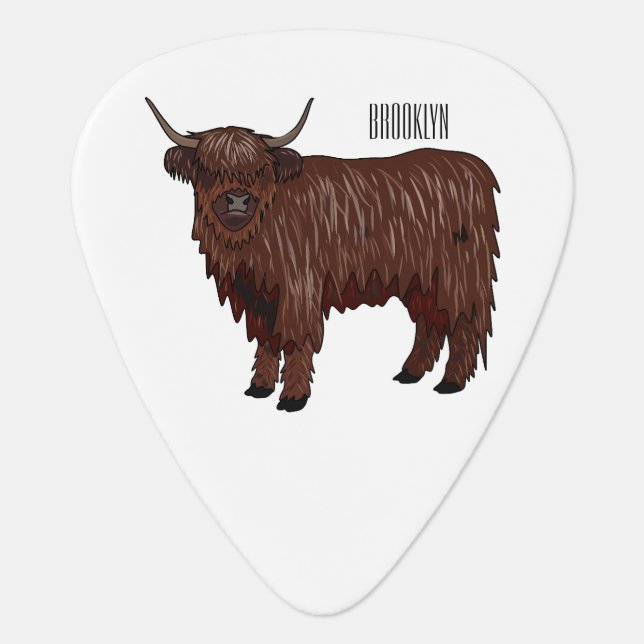 Highland cow cartoon illustration  guitar pick (Front)