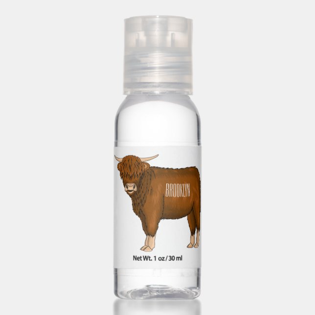 Highland cow cartoon illustration  hand sanitizer (Front)