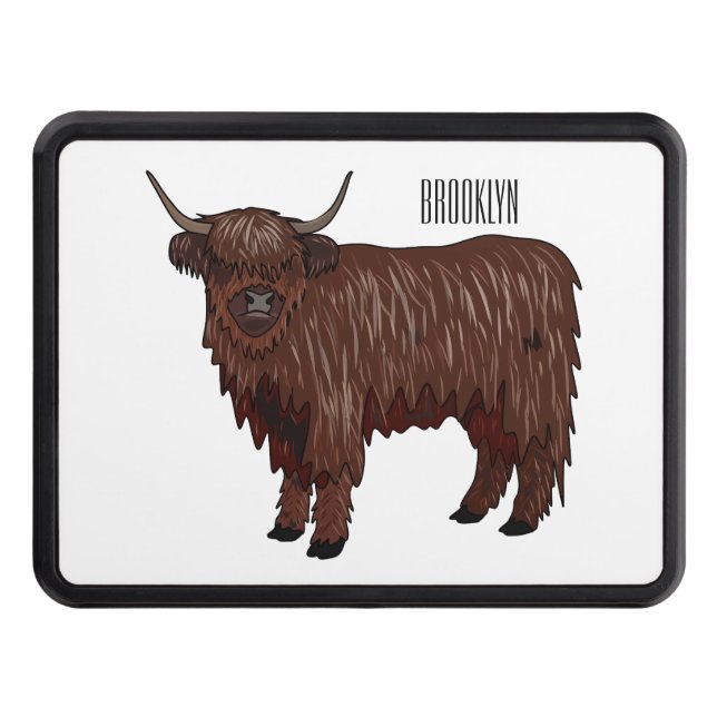 Highland cow cartoon illustration  hitch cover (Front)