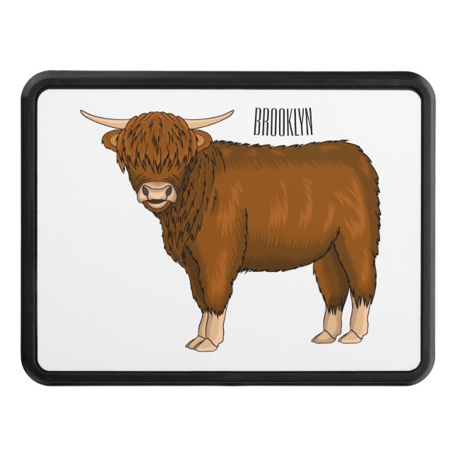 Highland cow cartoon illustration hitch cover (Front)