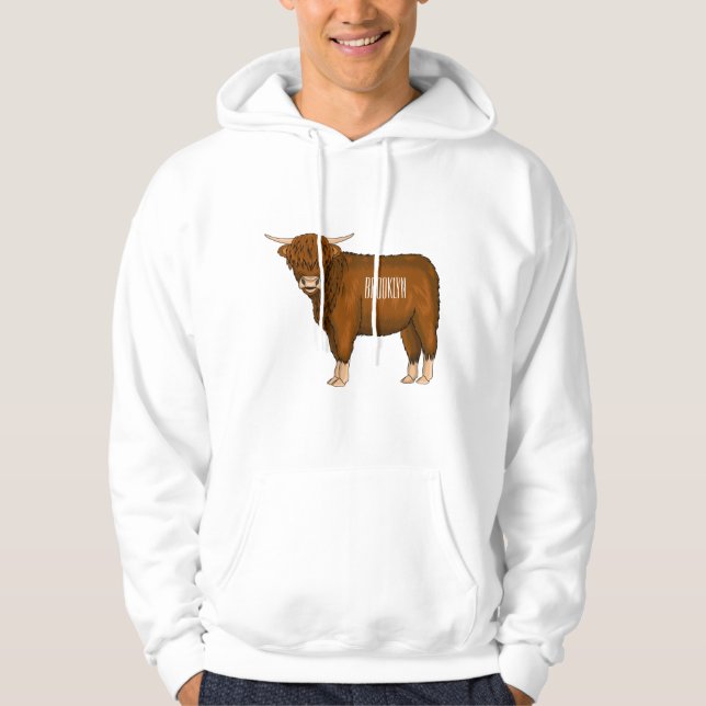 Highland cow cartoon illustration hoodie (Front)